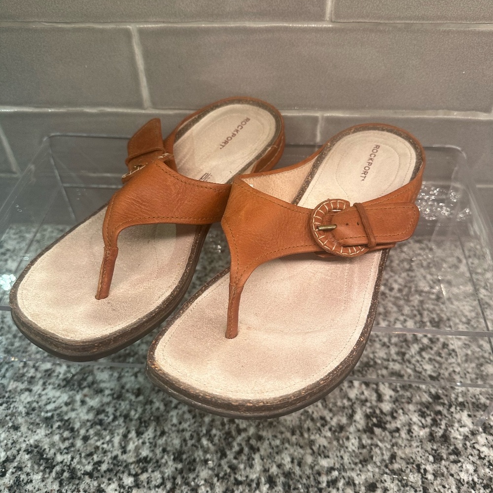 Rockport Women's Leather Brown Thong Sandals ~ DMX ~ Size 10
